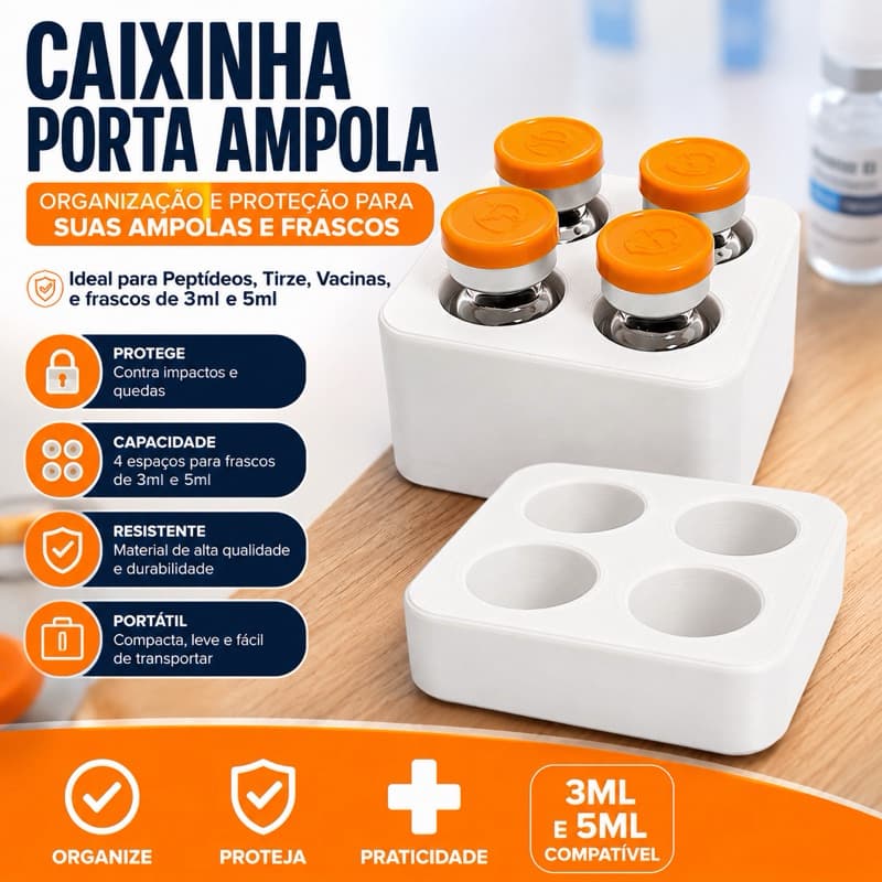 Caixinha Porta Ampola Case Organizadora de Frascos Peptíde 3ml e 5ml Tirze Porta Ampola Vacina Biomed