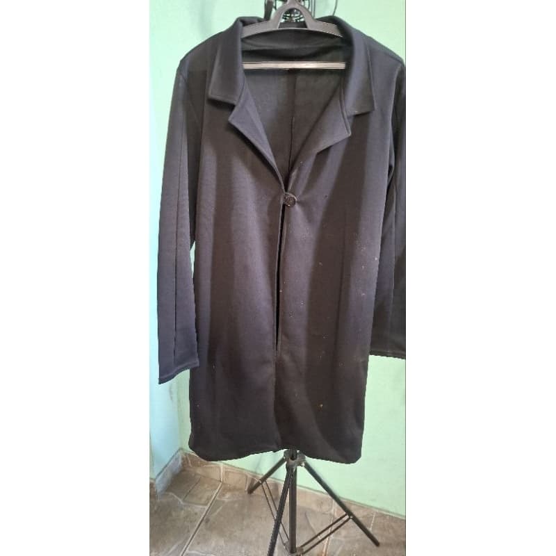 Maxi Blazer Alongado Preto em Malha Encorpada  M