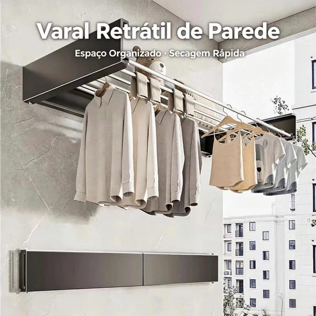 Varal Retratil Parede 60cm Todo de Alumínio Economiza espaço Adequado para Varandas Banheiro