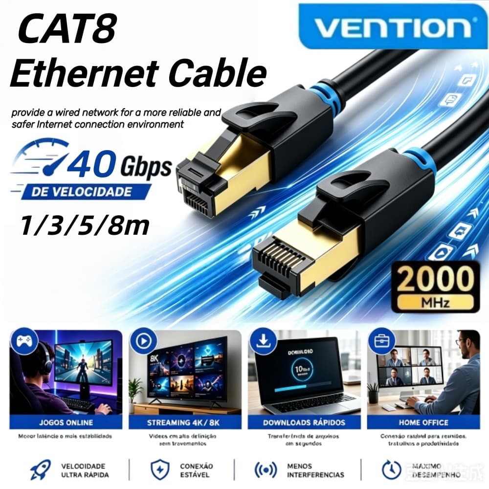 Vention Cat8 Ethernet Cable 40Gbps Super Speed SFTP Network Lan Gold Plated RJ45 Connector Patch Cord For Laptop Modem