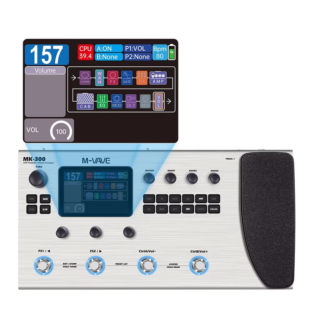 Pedal multifuncional de efeitos para guitarra/baixo M-VAVE MK-300 | Looper 300s + 128 baterias MIDI DAW | Modelagem