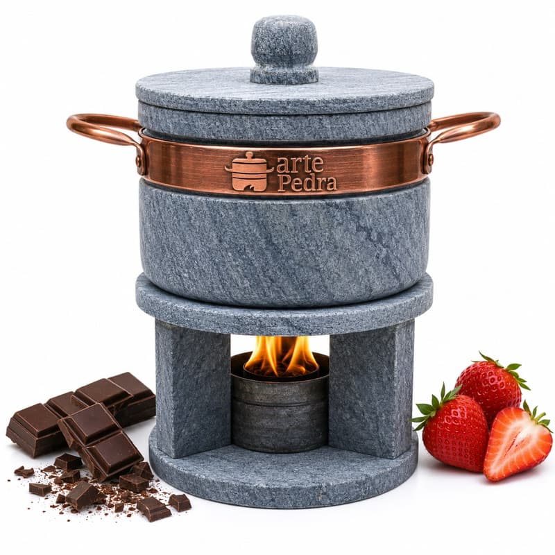 Arte Pedra Kit Fondue Para Queijo E Chocolate Em Pedra 500ml