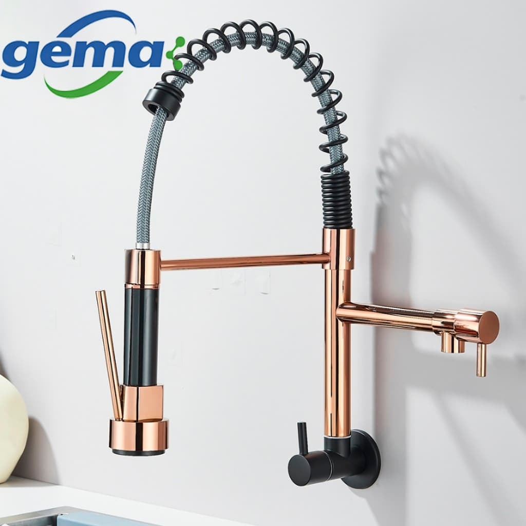 Torneira gourmet premium de cozinha de parede em inox, torneira de água fria com mangueira extensível e spray retrátil