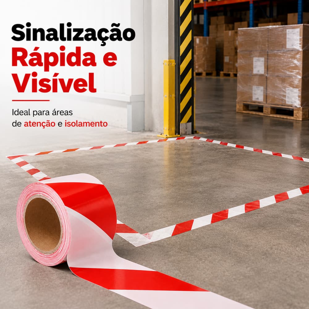 Fita Zebrada Refletiva Autoadesiva Vermelha e Branca – Alta Visibilidade para Garagem e Depósito