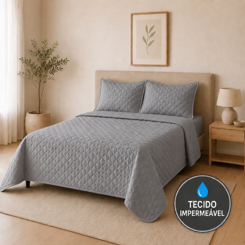 Cobre Leito Matelado Casal e Queen 3 Peças Ultrassonico Colcha Impermeavel 100% Poliéster Premium Várias Cores
