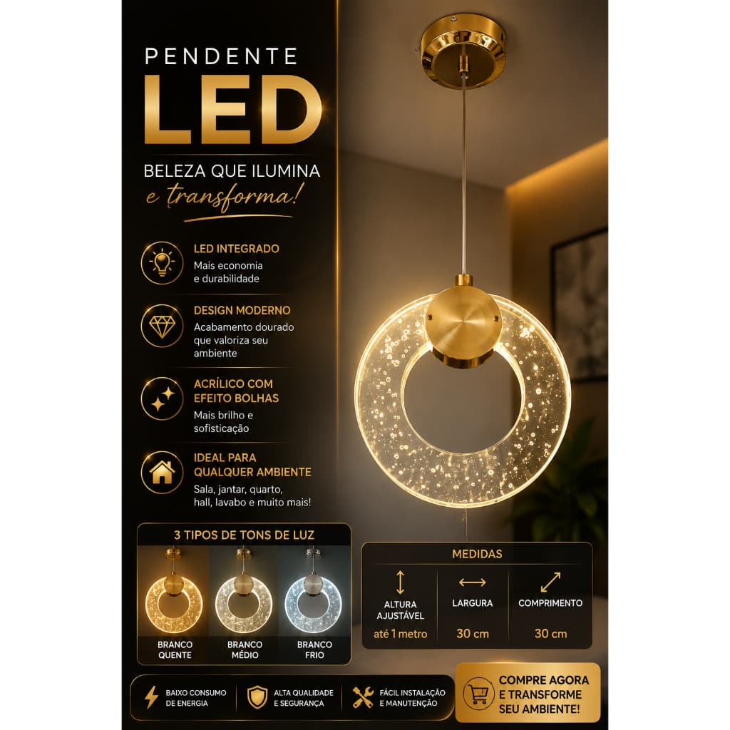 PENDENTE LED DECORATIVO SOFISTICADO REDONDO