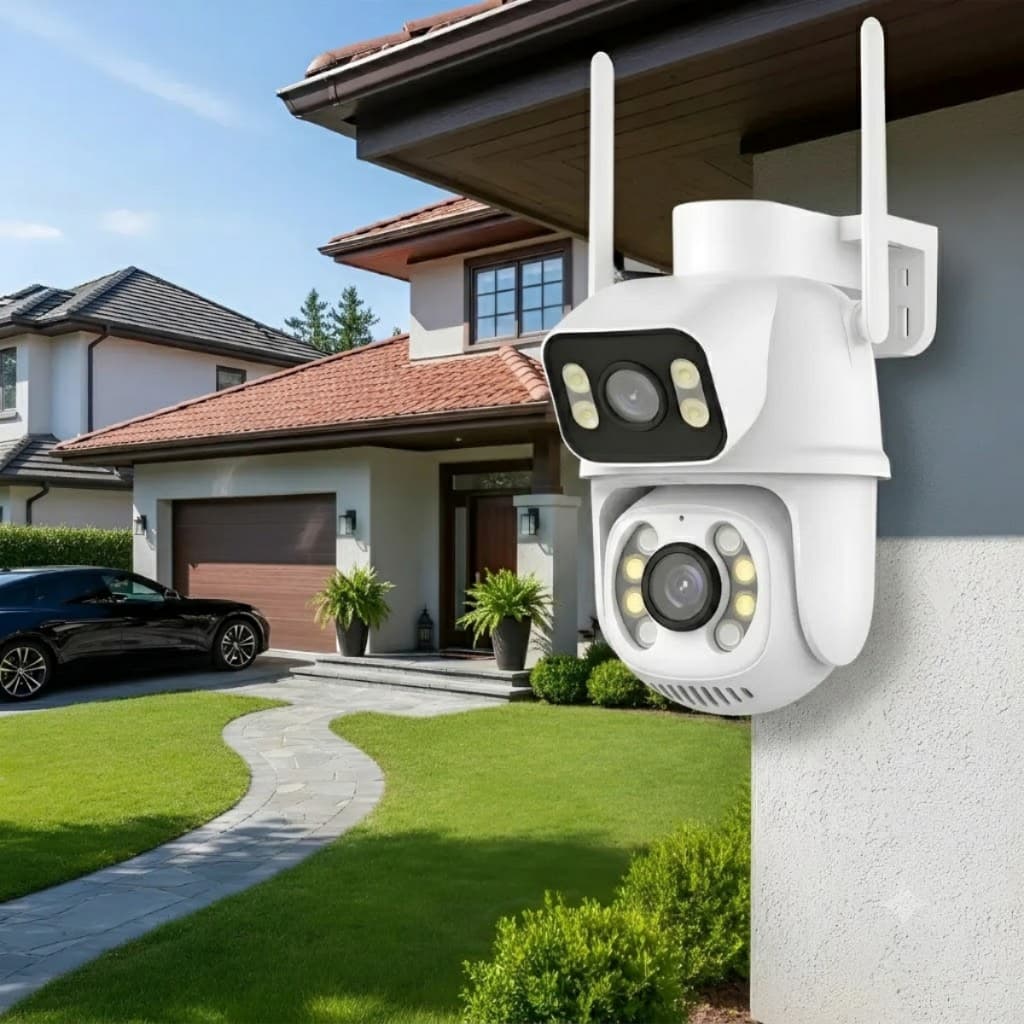 Câmera de Segurança WiFi A28B - 1080P 3MP Dupla, Visão Noturna, Rotação 355°