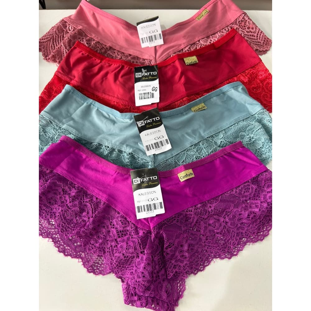 Kit 02 Calcinha Feminina Confeccionada em Renda Delicada com Toque Macio Não Marca na Roupa Cores Vibrantes