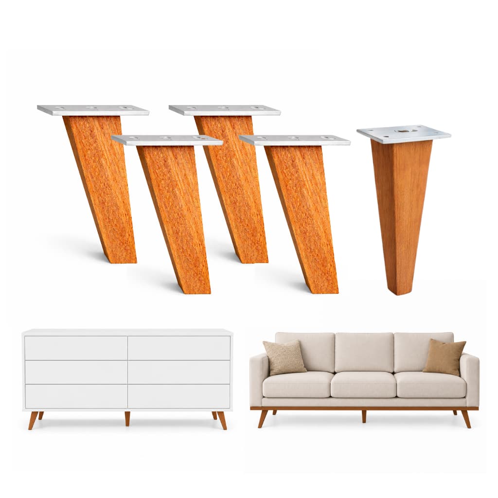 Kit Pés Trapézio 15cm Angelim Nobre com Base Metálica Reforçada / Para Sofas e Cômodas