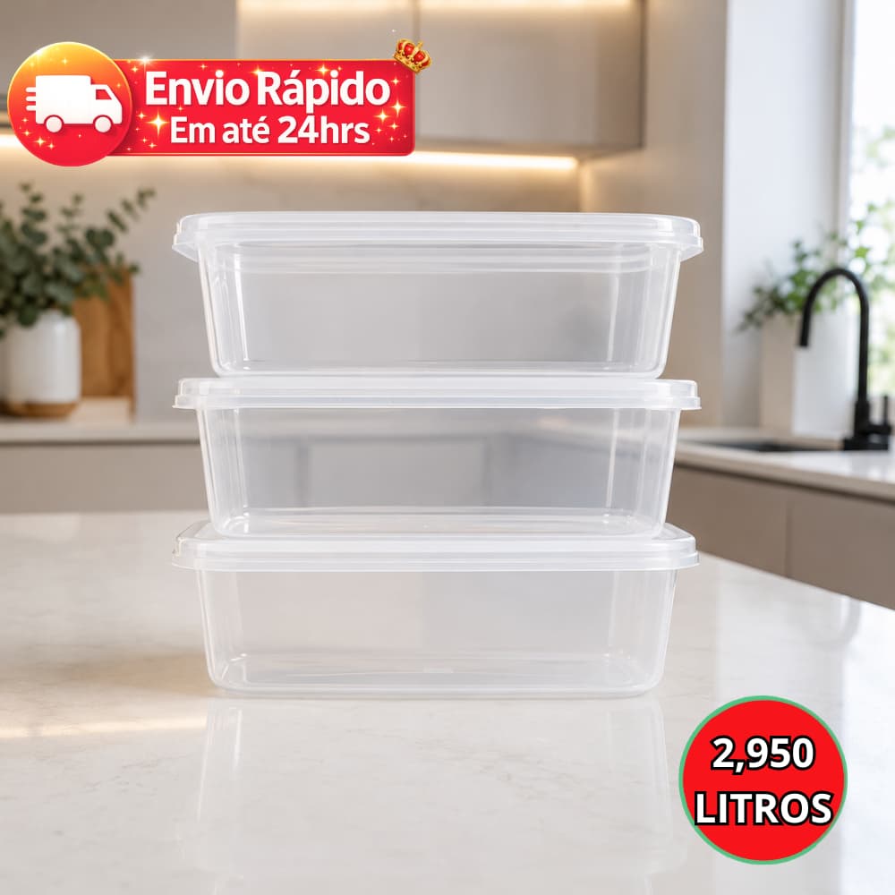 Potes 2,950 Litros Reutilizável Freezer e Microondas BPA Free Organizador de Alimentos Marmita Fitness