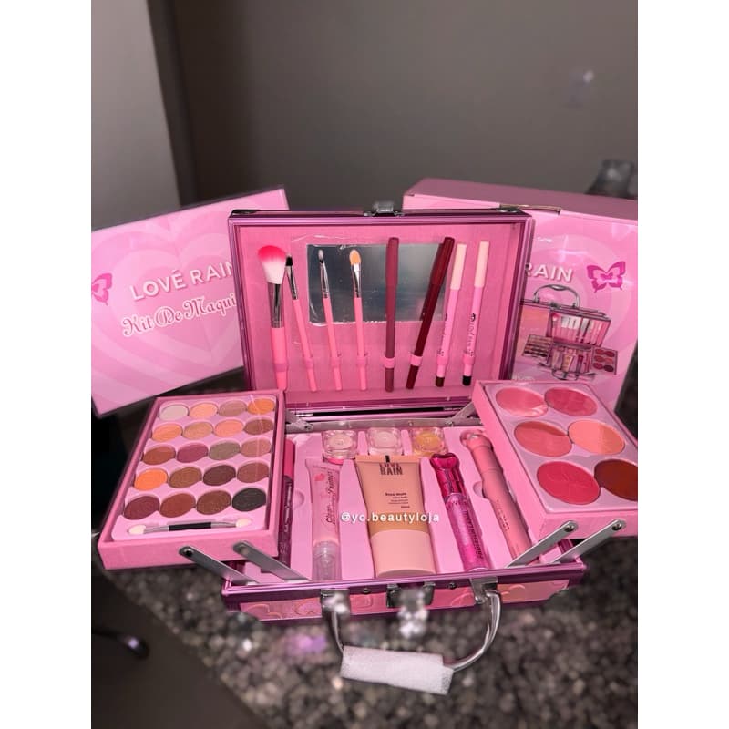 maleta de maquiagem rosa com maquiagem original envio imediato