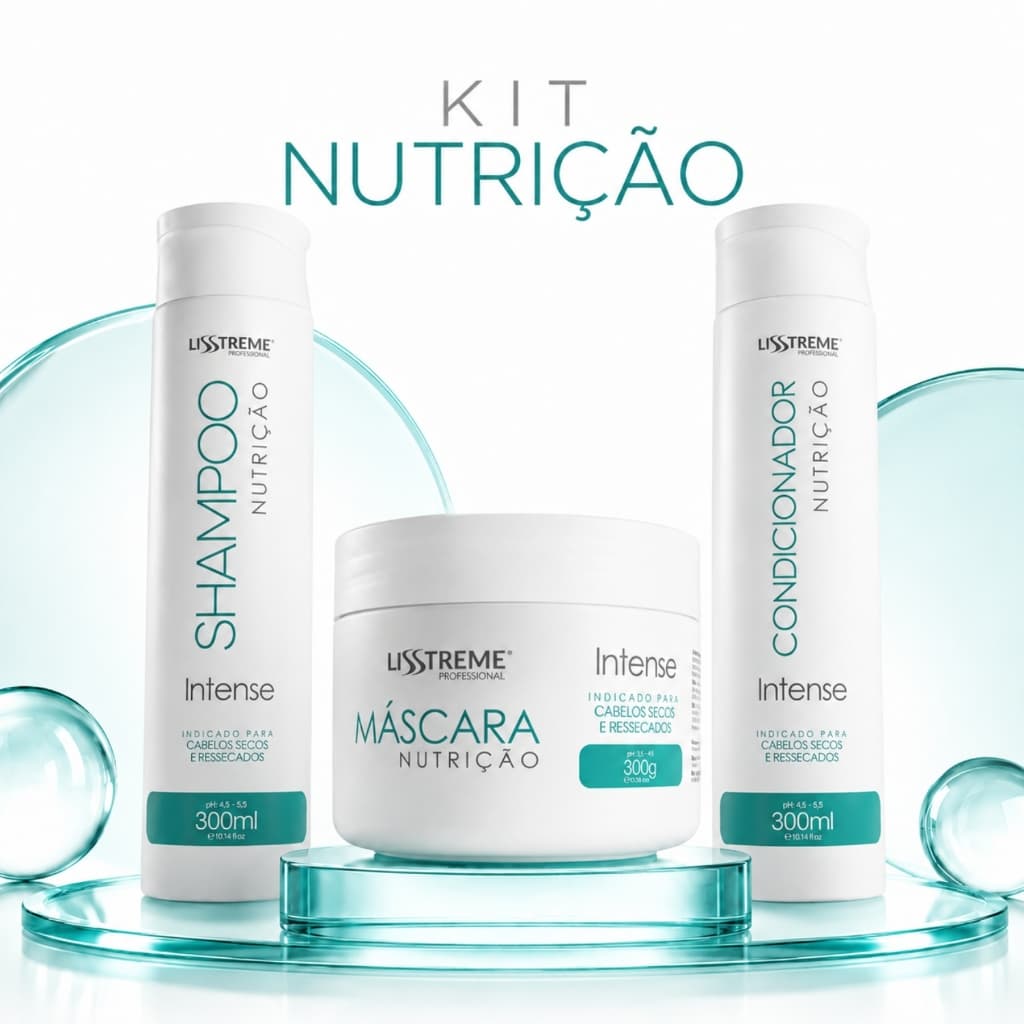 Kit Nutrição LissTreme 300g Tratamentos Capilar Profissional c/ Shampoo + Condicionador + Máscara