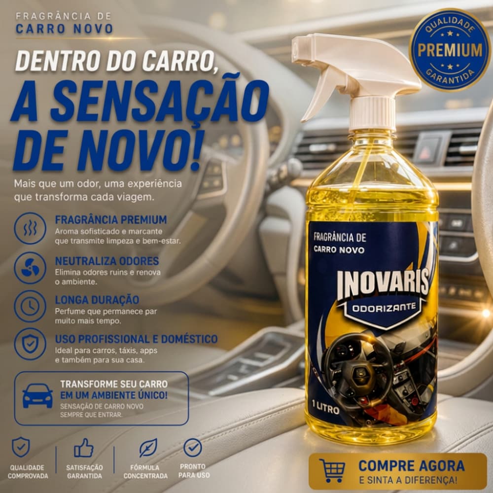 Odorizante Carro Novo 1L Spray Premium Aromatizador Automotivo e Residencial Inovaris