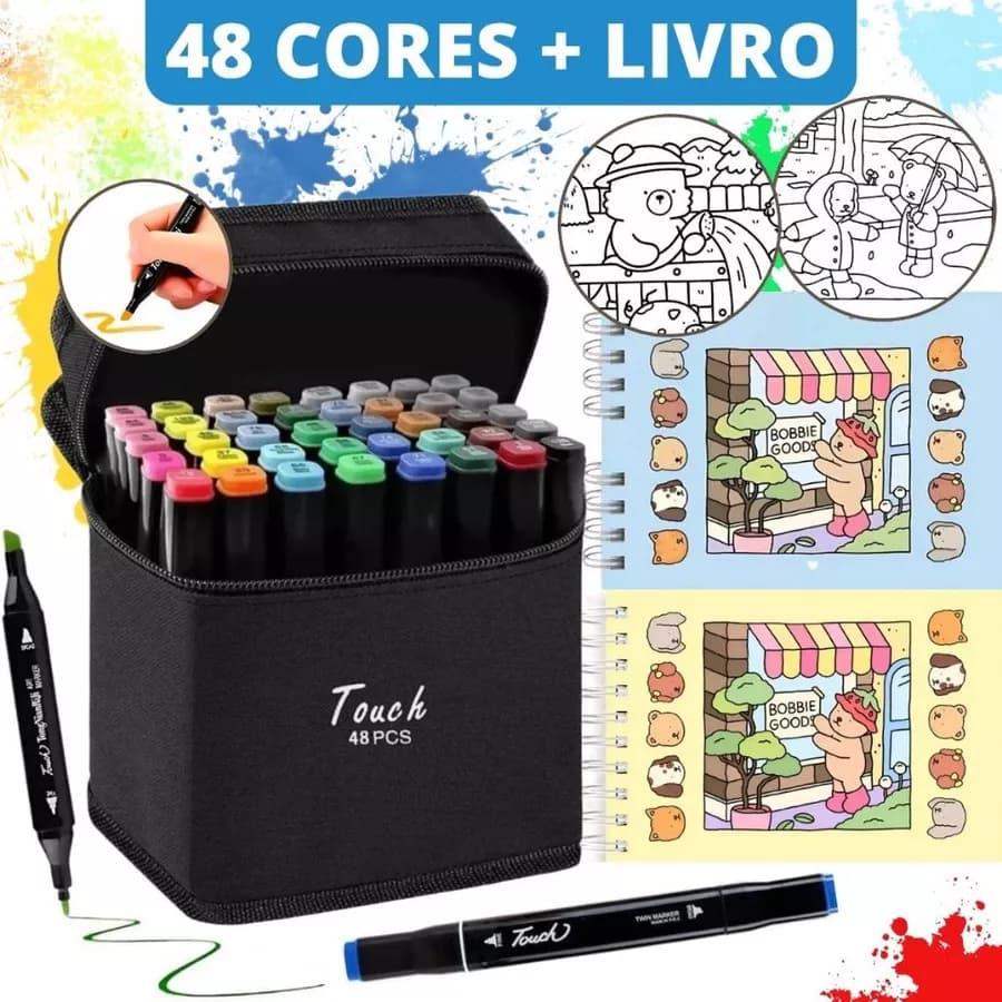 Kit Canetinhas Colorir Boobie 36/48/60/72/120 Cores Ponta Dupla Colorir Goods