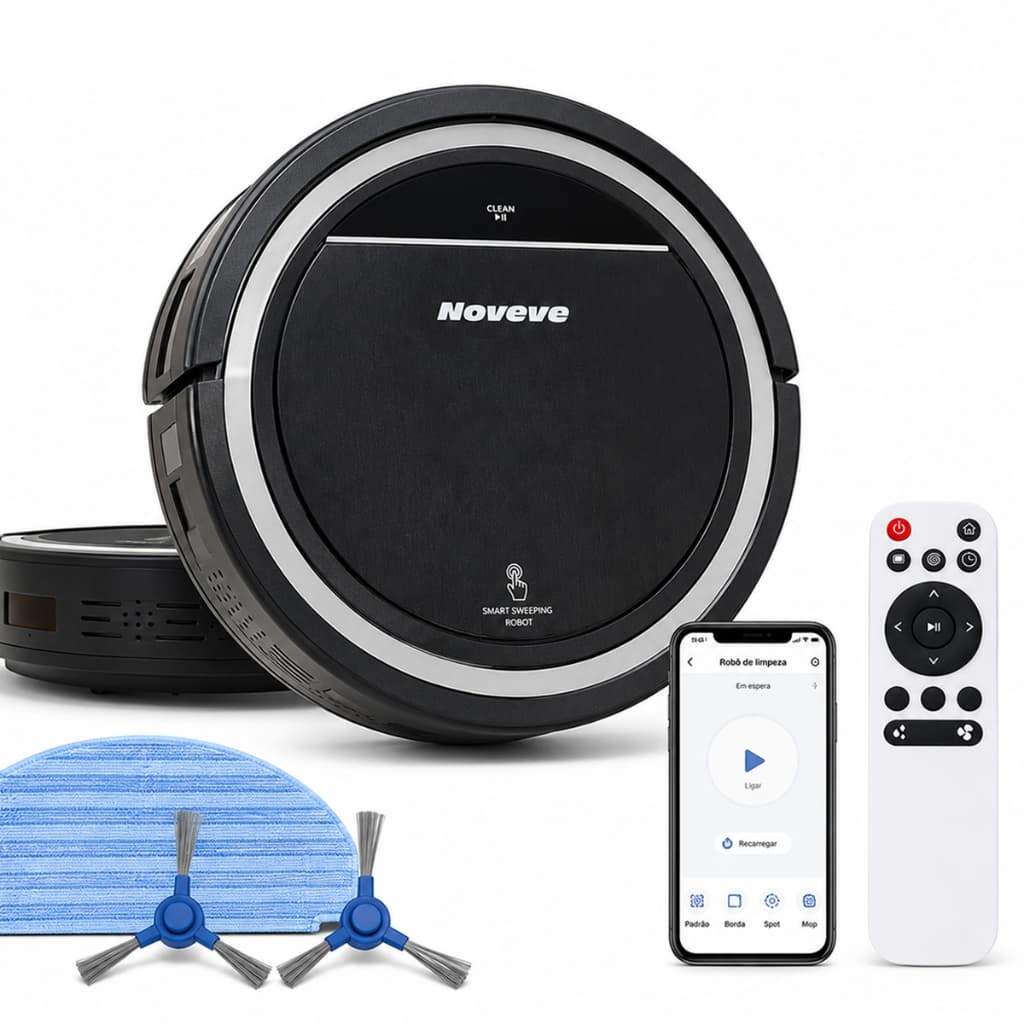 Robô Aspirador WiFi Base Auto Coletora Varre Aspira Passa Pano Inteligente Automático