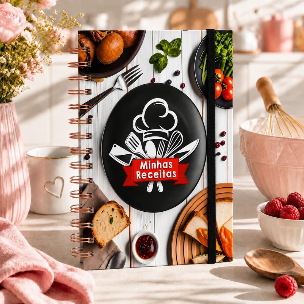 Caderno Minhas Receitas Caderneta de Anotações de Receitas Culinária Capa Dura 200 Páginas Bronze
