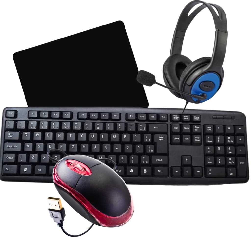 Kit Teclado Mouse Fone Headset Pc Computador Desktop