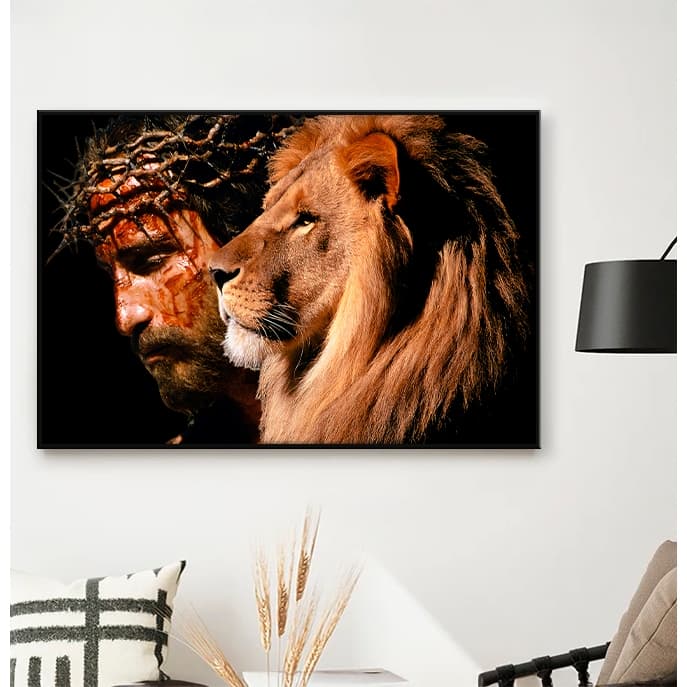 Quadro sem Vidro Religião Jesus Cristo e Leão de Judá Quadro Decorativo