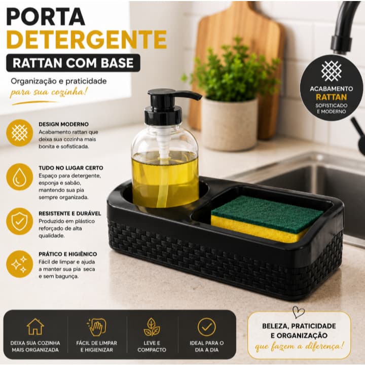Porta Detergente com espaço para Sabão e Esponja Modelo Rattan- Arqplast