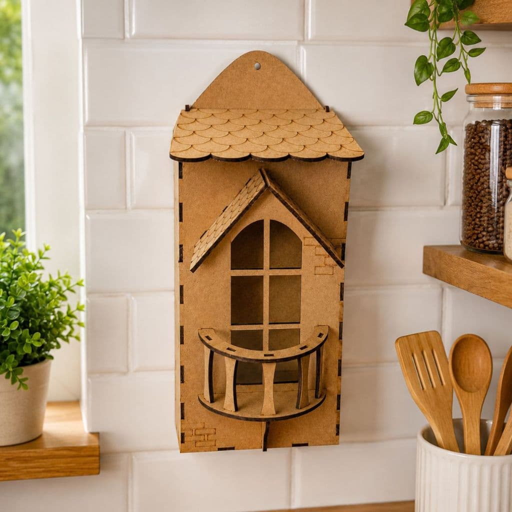 Puxa Saco Parede Organizador  Porta Sacolas Casinha Mdf Decorado Casa Cozinha