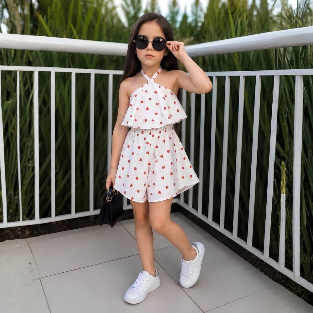 Macaquinho Infantil Menina Tecido Crepinho Estampado Floral Feminino Short Moda Bloguerinha