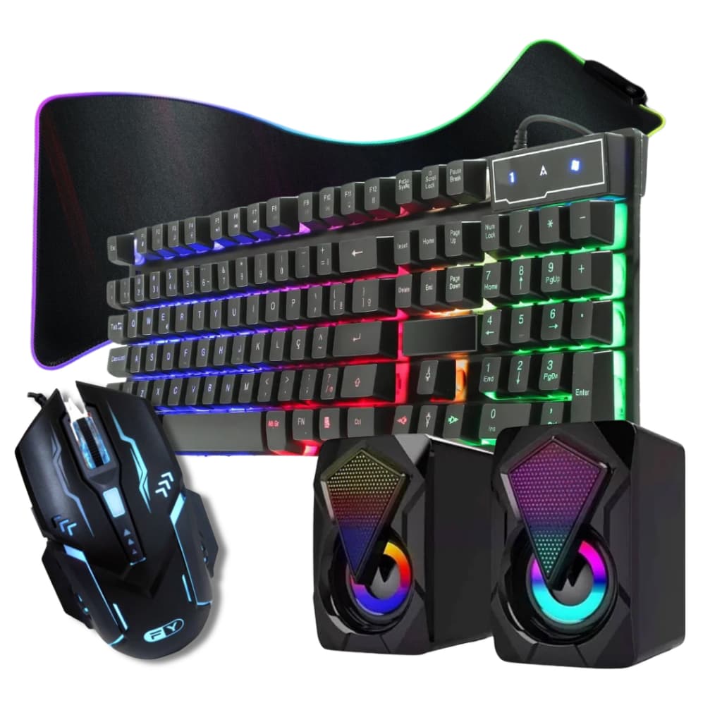 Kit Gamer Completo Teclado Mouse Caixa De Som Mousepad G Rgb