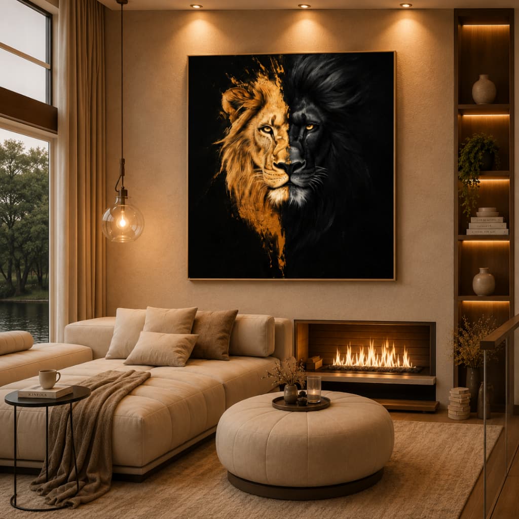 Quadro Decorativo Leão De Judá Dourado 80x110cm Decoração de Parede Hall Luxo Sala Quarto MDF