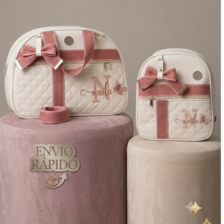 Bolsa Maternidade Perssonalizada LUXO 2 Peças  Com a Inicial e Nome do Bebê Menino e Menina
