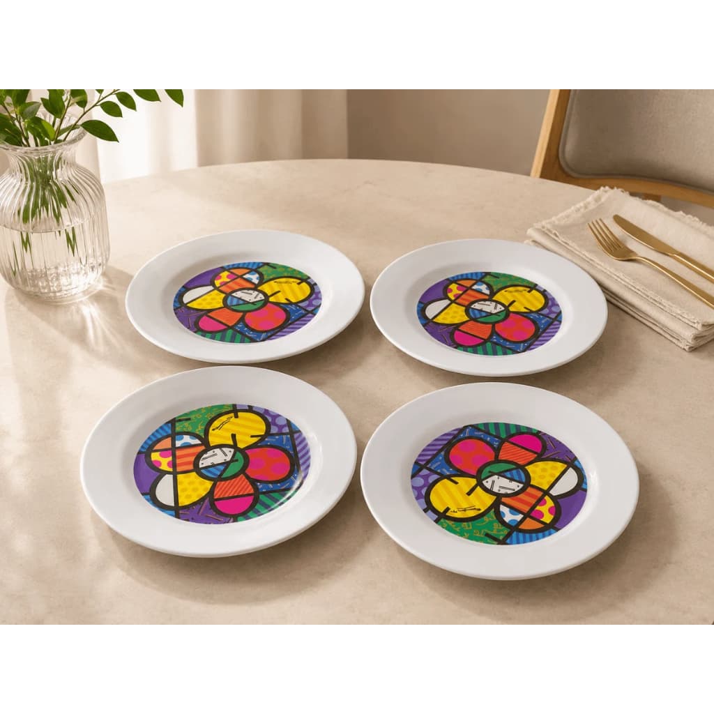 🍽️✨ KIT COM 4 PRATOS ROMERO BRITTO – COLEÇÃO CARAS (#NOVO)