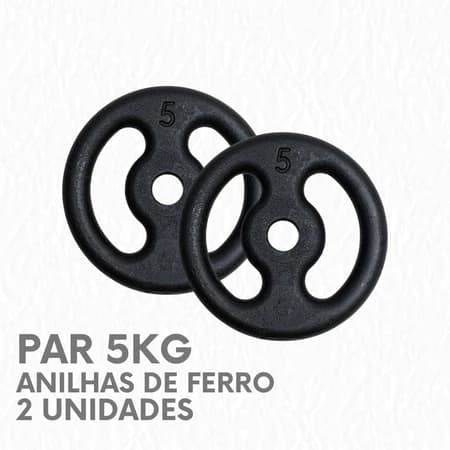Par Anilha 5kg Ferro Fundido Pintada Peso Academia Barra Musculação (2 unidades)