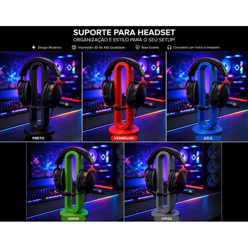 Suporte para Headset/Headphone Gamer | Organizador de Mesa | Home Office | Impresso em 3D