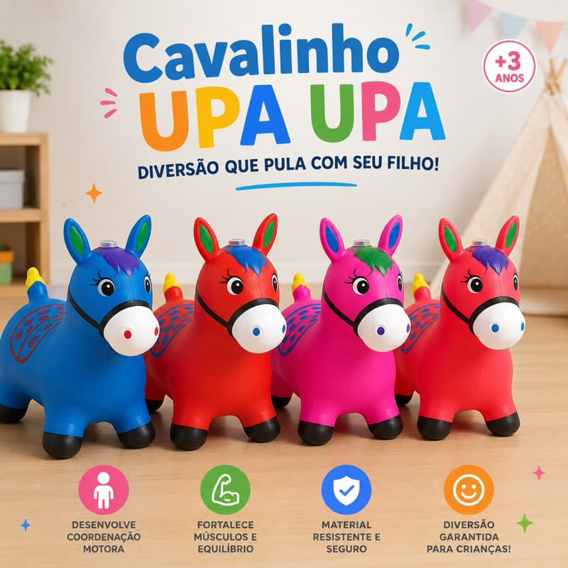 Cavalinho Upa Upa inflavel Pocoto Brinquedo Pula Pula Musica Infantil Com Musica e Led