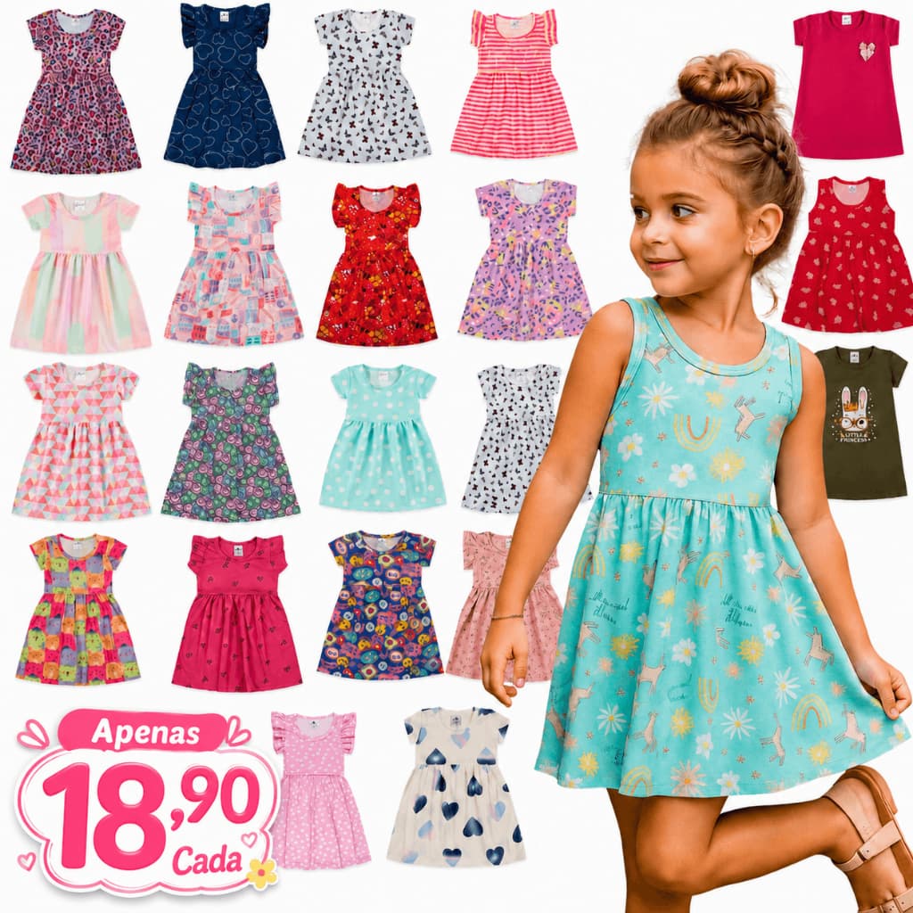 Kit 10 vestido Infantil Tamanho 1 ao 10 | vestido menina infantil  | Vestido Infanto Juvenil Fresquinho e Confortável