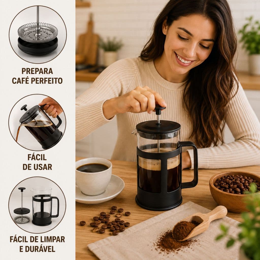 Cafeteira Francesa Copo Vidro 300ml Pratico Compacto Cafe Gourmet