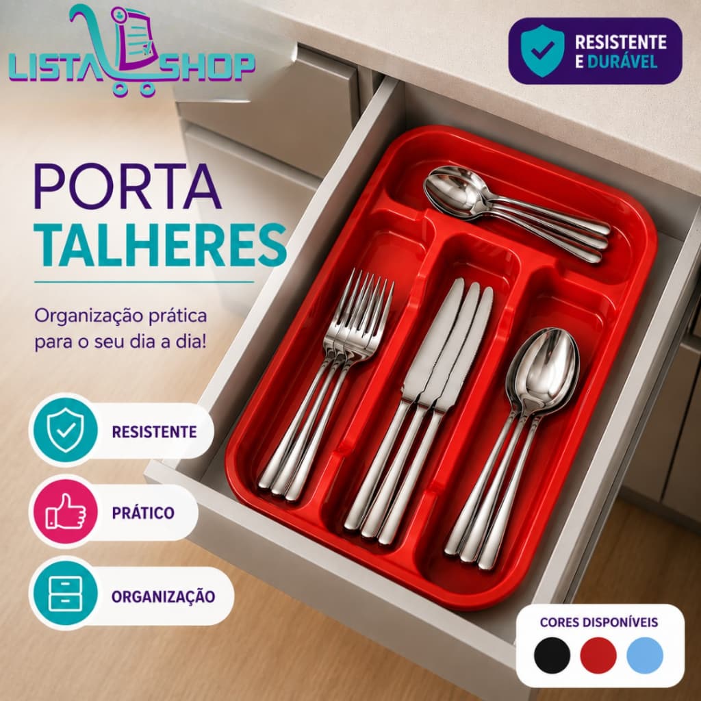 Porta Talher para Gaveta Organizador de Talheres Cozinha com Divisórias Resistente Plástico