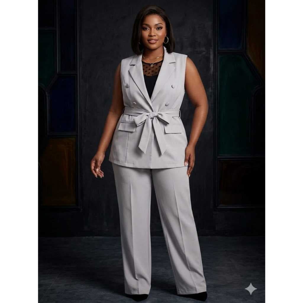 Conjunto Alfaiataria Pluz Jaleco corte V elegante e confortavel