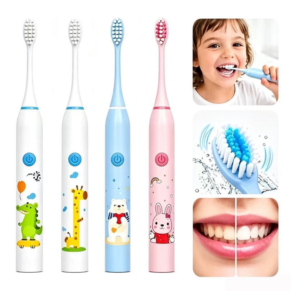 Escova Dental Elétrica Ultra-Sônica Para Crianças Acústica Onda Fofa Cabelos Suaves Dupla Face Limpa Cuidados