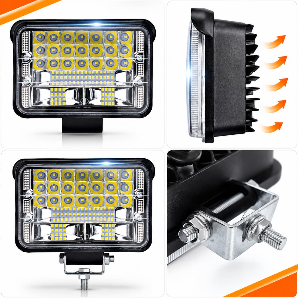 2 Farol RETANGULAR LED 144w FOCO DUPLO SPOT FLOOD FEIXE FECHADO E ABERTO CAMINHÃO CARRO AGRÍCOLA