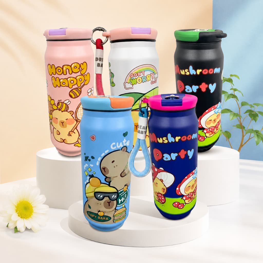 Garrafa Térmica 500ml em Aço Inoxidável Infantil com Trava de Segurança – Capivara Escolar