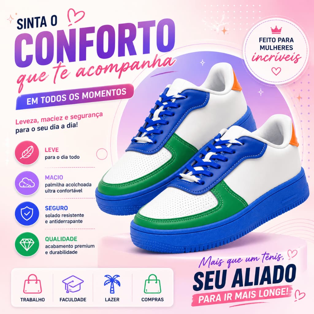 Tênis Branco Casual Unissex Leve Macio Confortável Escola Faculdade Trabalho Sapato 36 ao 42 Feminino