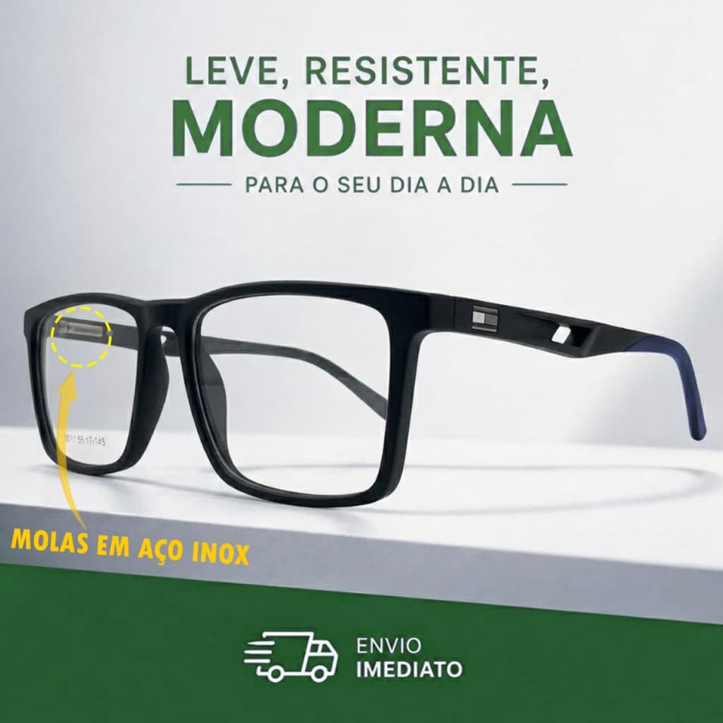 Armação Óculos Masculino Qualidade Premium Leve Resistente Colocar Grau Design Moderno com Molas Aço