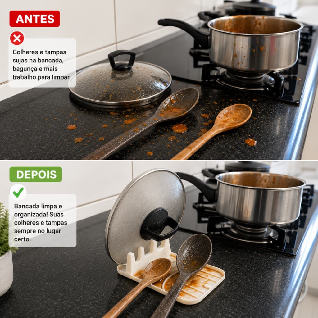 Suporte Porta Colher Descanso para Colher e Tampa de Panela Organizador limpeza de Cozinha Suporte para Bancada