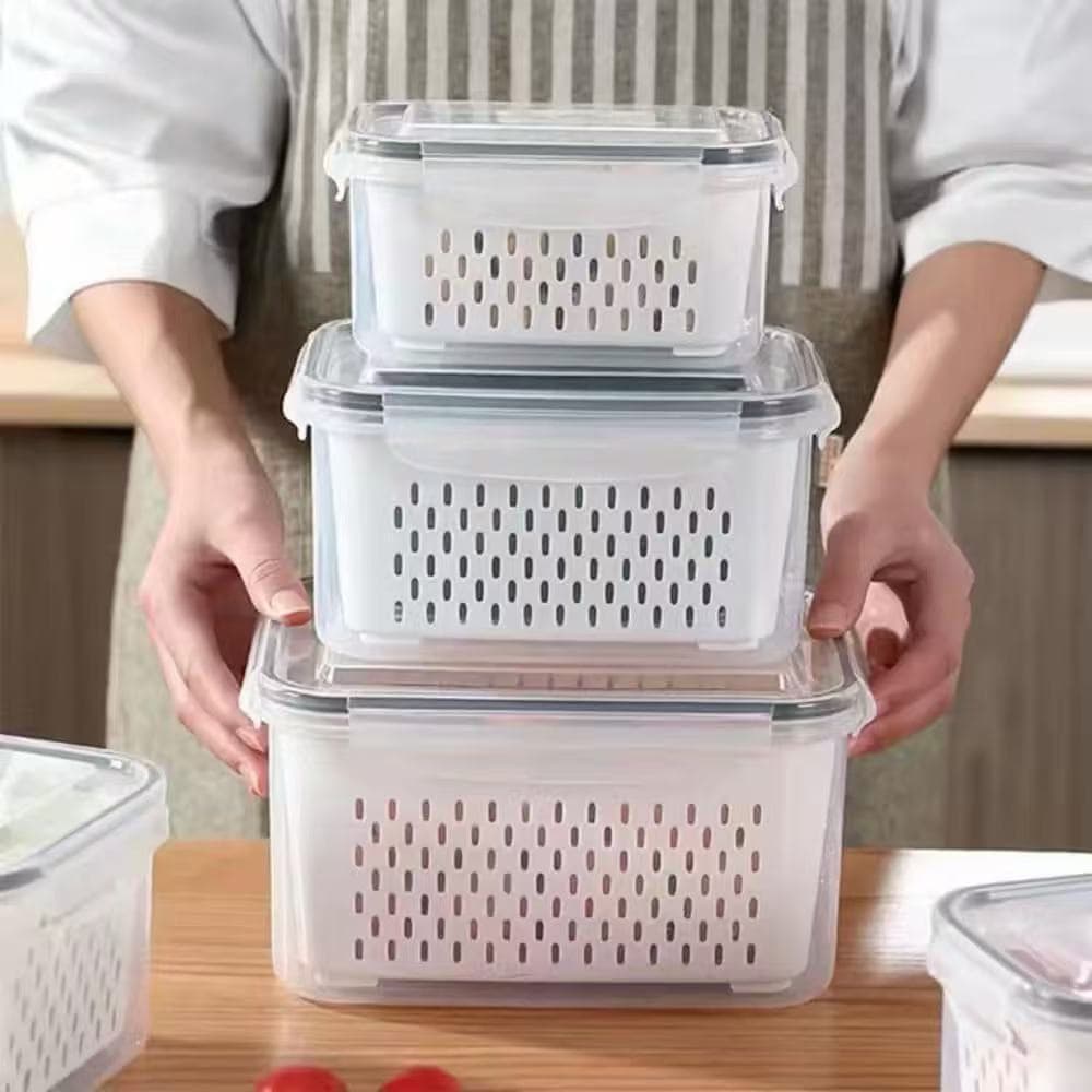 Kit3 Kit6 Recipientes para separar e conservar frutas e verduras, próprios para geladeira e micro-ondas，merendeira