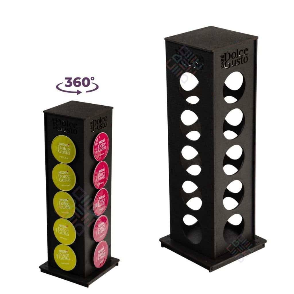 Torre Suporte Porta Cápsulas Preta MDF Giratória Dolce Gusto, Três Corações E N£spresso Decorativa