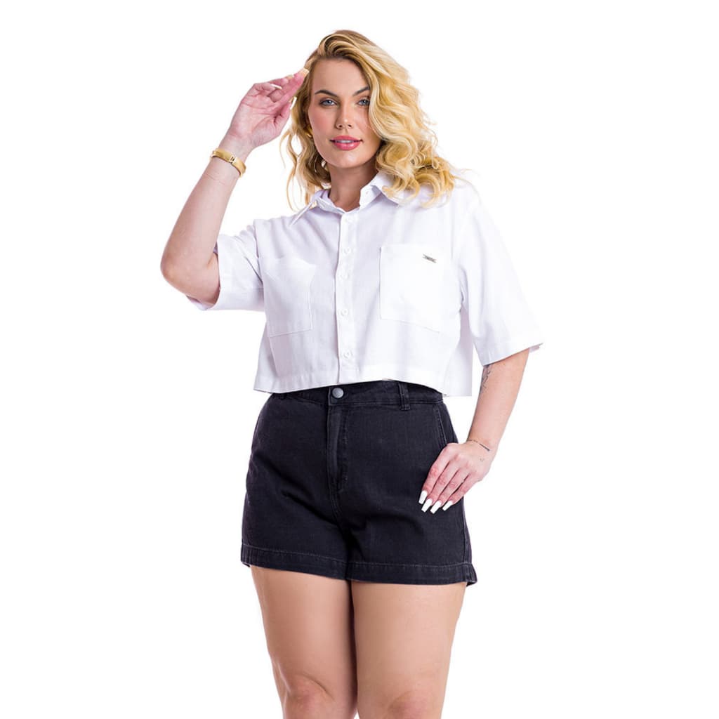 Cropped Camisa Oversized Moda Plus Size de Linho Premium Social Estilosa