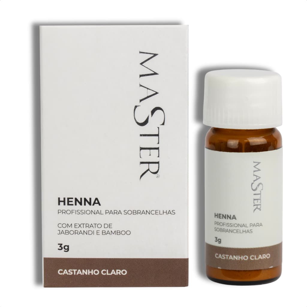 Master Henna Profissional para Sobrancelhas, Castanho Claro, 3g, com Extrato de Jaborandi e Bambu, Fórmula Vegana sem Am