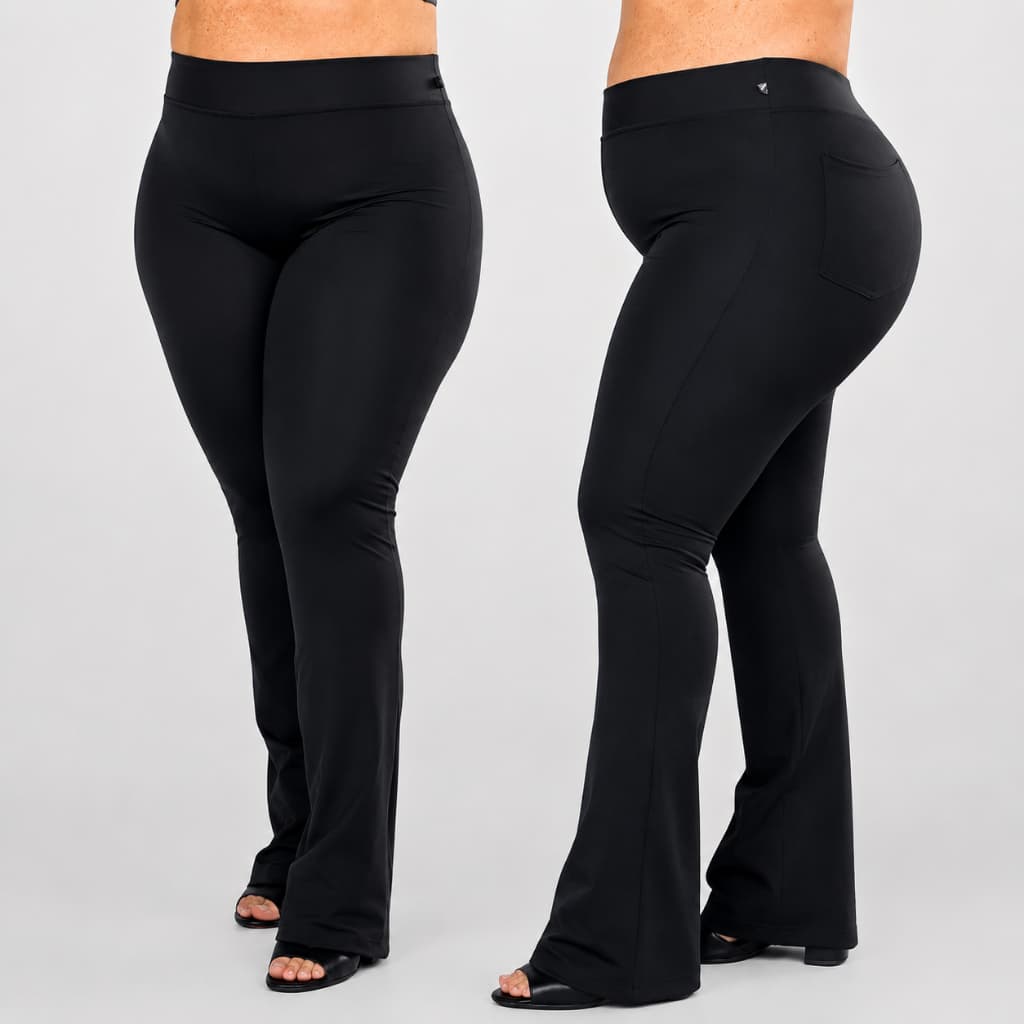 Calça Bailarina Boca de Sino Flare Roupa Feminina Grossa Plus Cintura Alta Zero Transparência Curve