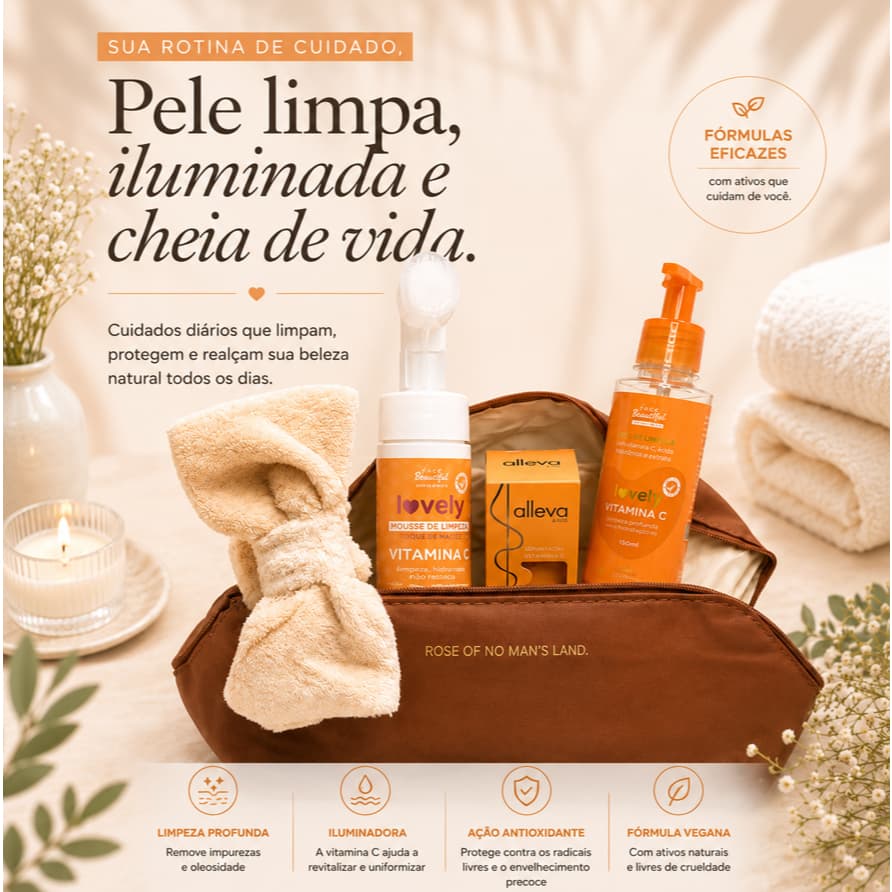 Kit Skincare Premium Com Necessaire - Presente de Aniversário, Dia dos Namorados, Dia das Mães e Natal