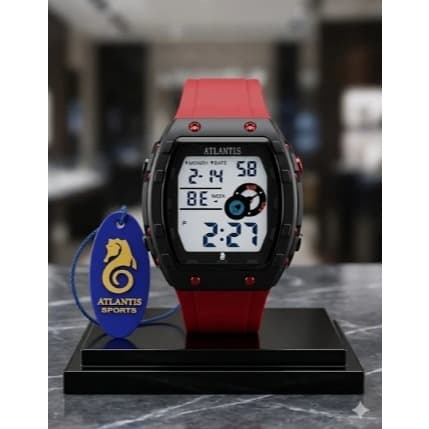 Relógio Atlantis Digital Retangular Preto Com Vermelho Resistente 50m