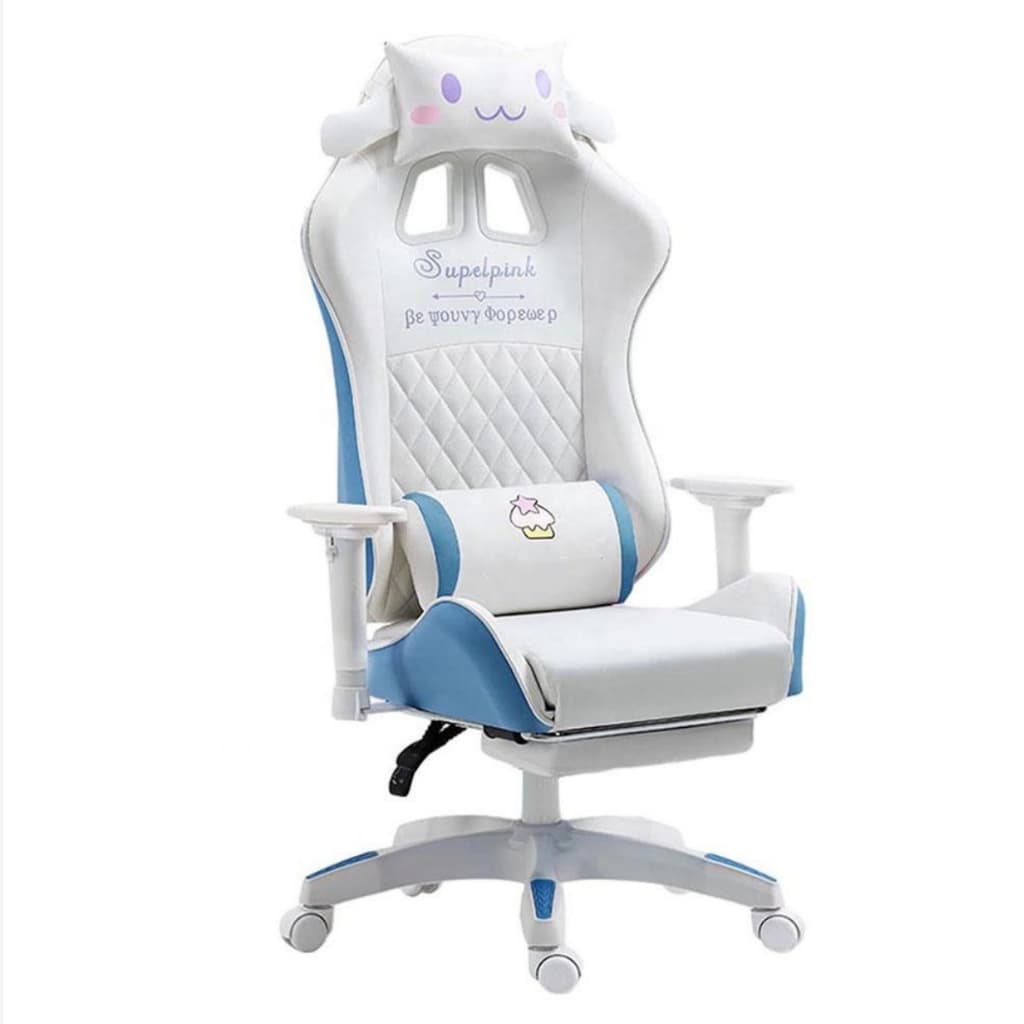 Cadeira Gamer Ergonômica Branco e Azul com Almofadas